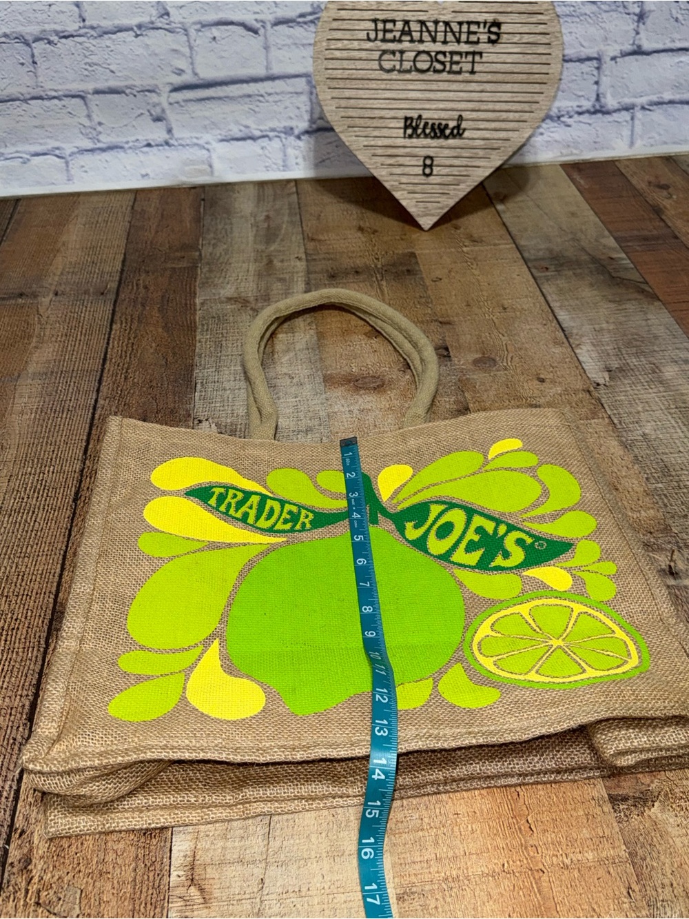 Trader Joe's Reusable Jute Tote Bag Lemon Lime Print Eco-Friendly Burlap - Picture 4 of 9